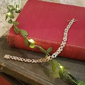 EUC 925 Sterling Silver & Gold "X" Tennis Bracelet